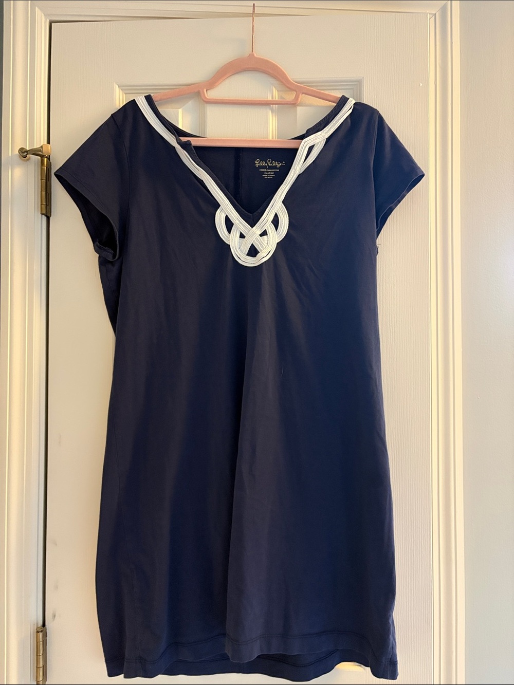 Lilly Pulitzer Navy Short-Sleeve dress with White-Trim V-Neck